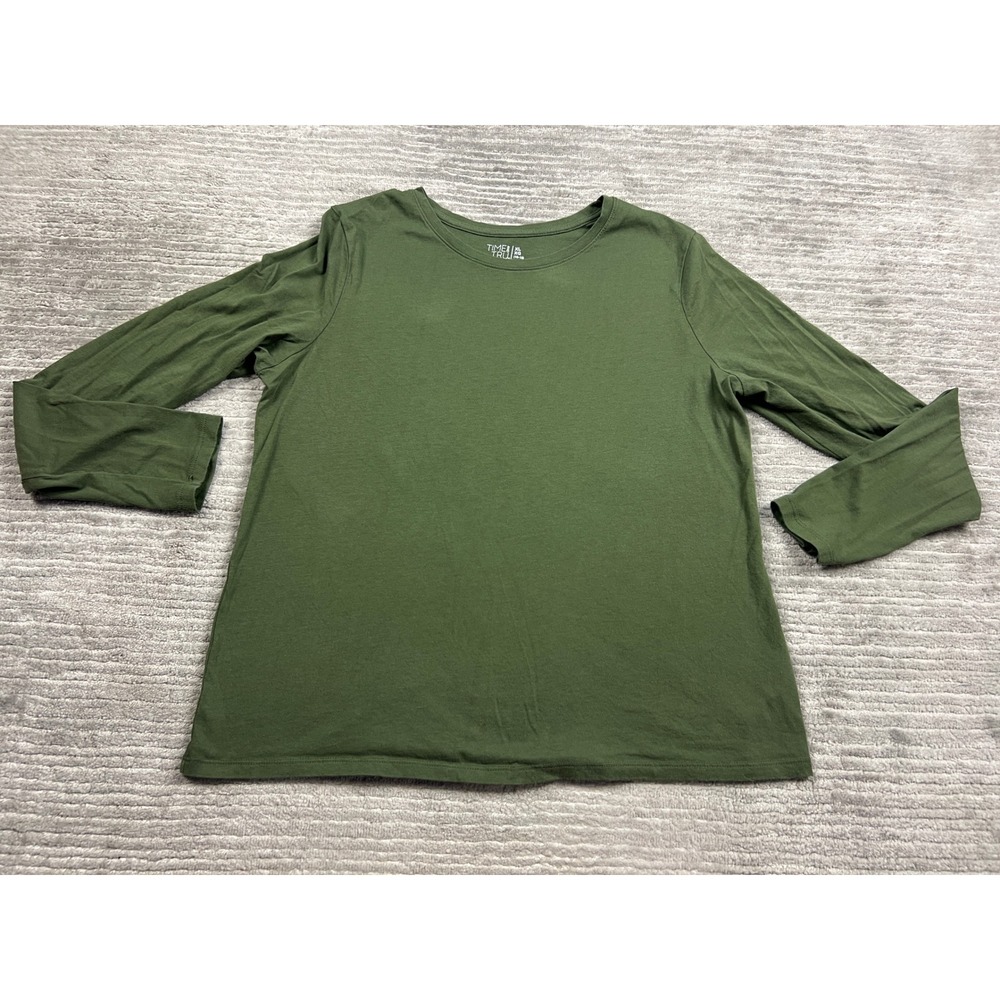 Time and Tru Shirt Womens XL Green Pima Cotton Long Sleeve Crew Neck Basic Tee